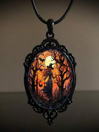 1pc New Men And Women With The Same Halloween Witch Bat Pendant Necklace For Friends Holiday Gift