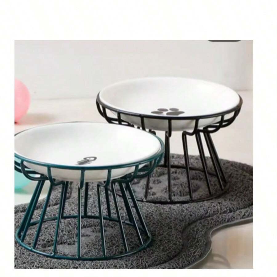 Ceramic Raised Pet Bowl Food Water Treats For Cats &Amp.Dogs Supplies Outdoor Feeding Drinking Accessories Doggie Cat Stand Bowl - 黑色 - 查看 1