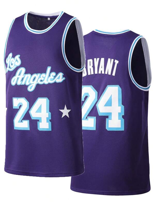 Men's Basketball Jersey 24 Purple Embroidered Casual Sports Vest Round Neck Sleeveless Training Suit