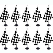 2 Packs Checkered Black And White Racing Flag Race Car Deluxe Desk Flag Set - Mini Small Racing Table Office Flags With Black 12" Solid Pole Stand Base Decorations
