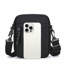 时尚男士斜挎包，巴黎风牛津布竖款方形单肩包，大容量，可调节肩带 - 黑色 - 黑色 - 查看 6