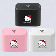 Sanrio 3pcs Hello Kitty Car Trash Can, Cute Mini Car Storage Box, Essential Car Accessory, Washable Material, Press-Open Design, Easy To Store And Use, Suitable For All Vehicle Models, Ideal For Car Organization And Storage