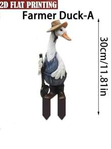 1 个鸭子花园桩，- 2D 打印，无电池/无芯，可爱的鸭子形状，由耐用的亚克力花园桩制成，适用于父亲节、婚礼、节日户外草坪装饰、婚礼装饰，可爱的鸭子形状，由耐用的亚克力花园桩制成 - 彩色 - 查看 9