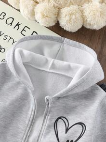 Áo nỉ có mũ lót nhiệt in hình trái tim thời trang thu đông 2024 cho bé gái mới lớn, đa năng, thường ngày, có khóa kéo - Xám - Xem 5