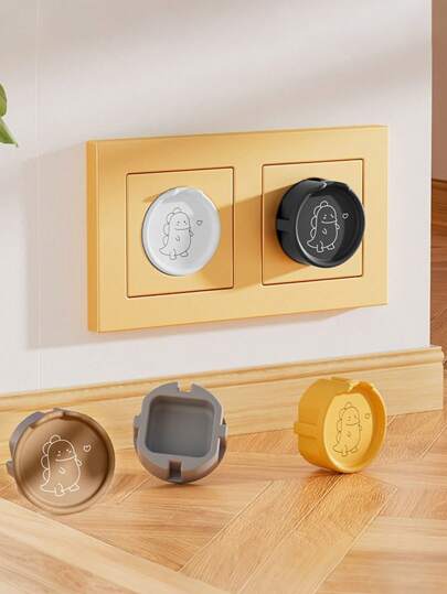 5pcs European Style Silicone Dinosaur Line 2-Hole Power Socket Cover, Baby Proof 2-Round Hole Outlet Protective Cover