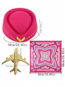 D EXCEED 1/2/3 Pcs Stewardess Hat, Scarf & Airplane Pin Set – Women's Flight Attendant Cosplay Accessories For Halloween, Themed Parties & Costume Events - Multicolor - View 6
