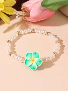 1 Peça Pulseira de Conta de Plumeria de Argila Macia, Adequada para Viagem, Feriado, Vestimenta Diária