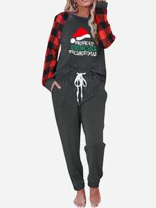 Conjunto de dos piezas de ropa de otoño para mujer, Navidad - Gris - Ver 7