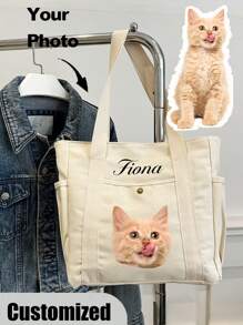 Borsa a spalla personalizzata con foto e nome dell'animale domestico, grande capacità, adatta per lavoro, viaggio, studenti universitari, multifunzionale, versatile, leggera, funzionale e pratica per anniversari, Natale, autunno, vacanze, attività all'aperto, escursioni, stadio, sport, arrampicata