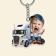 1pc Customized Photo Portrait Truck Shaped Acrylic Keychain, Personalized Cute & Fun Gift For Family, Couples, Friends - Multicolor - View 4