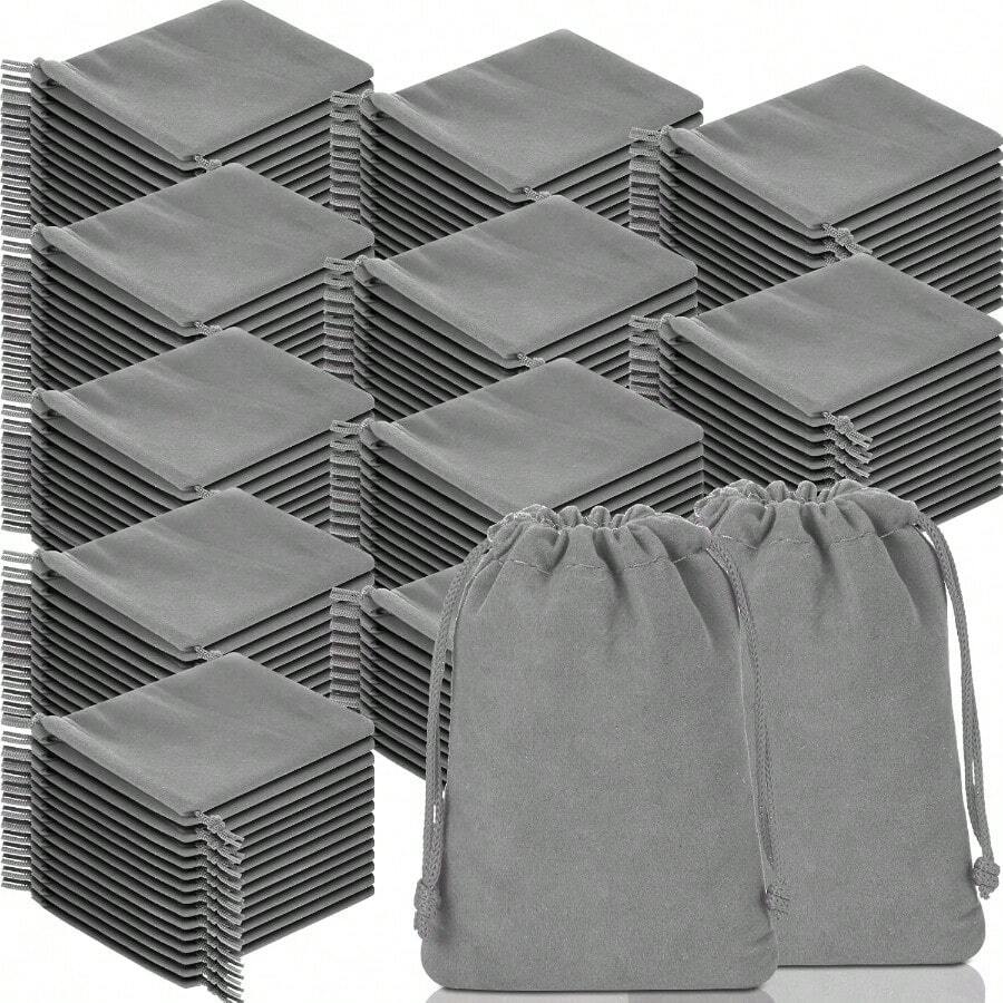 200 Pieces Velvet Drawstring Pouch Bulk 2.76 X 3.54 Inches Small Jewelry Pouch Mini Gift Bags Gift Packaging Wrap Bags For Valentine Wedding New Year Christmas Party Favors - Grey - View 1