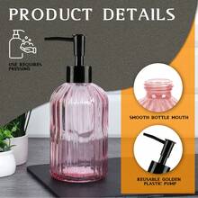 "2-Pack 13oz Glass Soap Dispensers With Black Plastic Pumps - Refillable Hand Soap & Lotion Bottles, Crystal Clear Liquid Dispensers For Bathroom, Kitchen Countertop, Hotel & Modern Home Decor" - 粉色 - 查看 2