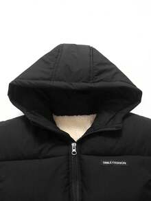 秋冬新款黑色男婴保暖连帽夹克，保暖衬里加厚派克大衣，卡通印花风衣外套