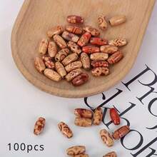 100pcs/Bag Mixed Color Pattern Vintage Bag Flower Printed Bead Jewelry Accessories Multi-Specification Printed Flower Wood Bead Pattern Painted Loose Beads, Diy Beaded Necklace Jewelry Decoration With Accessories - Wooden Beads - View 10