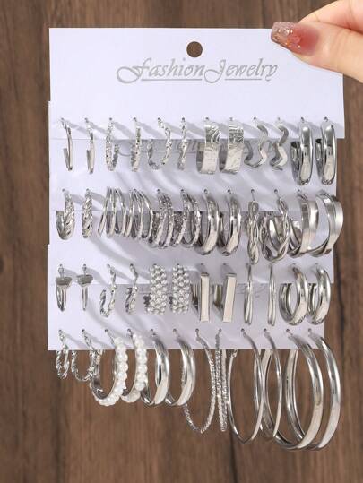 48/12pcs Vintage Punk Style Women Fashion Elegant Hoop Earrings Set, Bohemian Style - Versatile Daily Wear, Suitable For Women Daily, Dating, Party, Gift For Friends