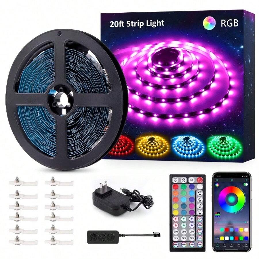 20ft RGB LED Strip Lights Kit APP Remote Controlled Color Changing ...