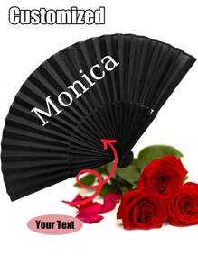 Personalized Black Classic Folding Hand Fan, Solid Color Versatile Flat Plastic Ladies Folding Fan Folding Fan Dancing,Hand Fan(For Women) Large Folding Fan Retro Folding Fan Decorative Fan Home Decoration Graduation Fans Fan. Suitable For Daily Use