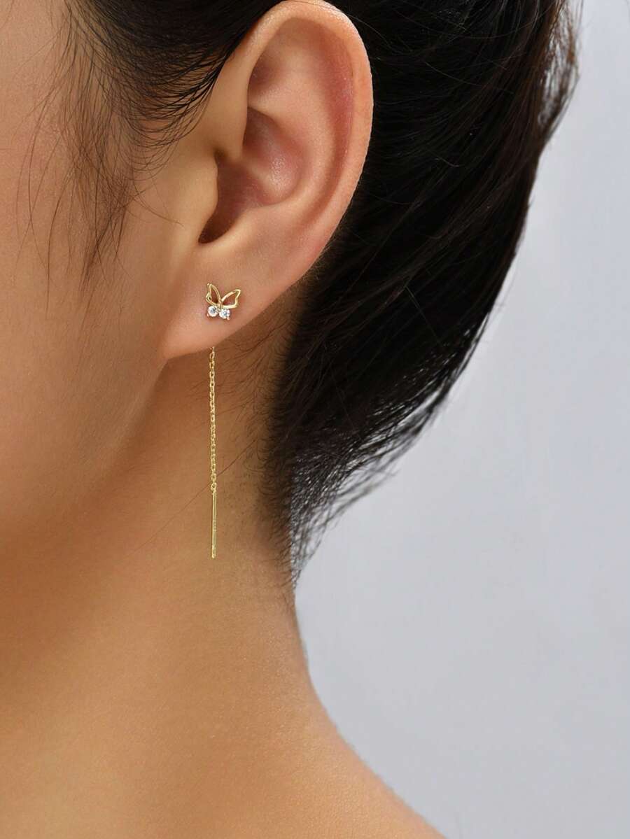 1 Cặp bông tai tua rua hình bướm đính đá Zirconia siêu nhỏ thời trang dành cho nữ - vàng vàng - Xem 1
