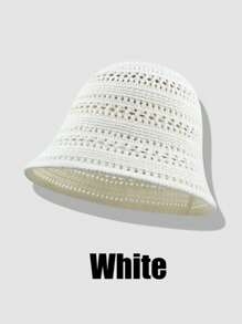 1pc Women Solid Color Knitted Hollow Out Bucket Hat, Simple Fashion Versatile Summer Breathable Sun-Shading Cap, Face Slimming Bucket Hat