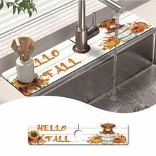 Armaturenabdeckungsmatte, Herbst/Halloween, Badezimmer Armaturenspritzschutz, feuchtigkeitsbeständige rutschfeste Armaturenablaufmatte, Küchenarbeitsplatten-Accessoires, Spülbeckenmatte, multifunktionale saugfähige Unterlage