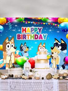 Fondo de fotografía de la casa de dibujos animados Bluey, fondo exterior con cielo azul y camión, decoración de fiesta de mascotas, banner de fondo perfecto para photocall de fiesta de cumpleaños, props de estudio, fondo de feliz cumpleaños, ducha hawaiana, fondo hawaiano con globos, fondo de dibujos animados, banner de decoración de fiesta - Multicolor - Ver 11
