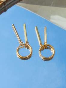 1 对时尚摩托车风格男士不锈钢长流苏耳环 - 金色 - 查看 3