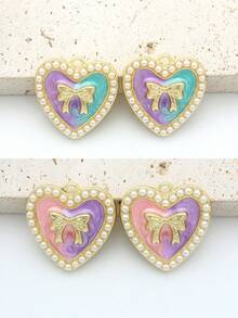 4 件珠光渐变蝴蝶结、心形和圆形吊坠 DIY 珠宝配饰，复古奢华耳环、项链，适合日常佩戴