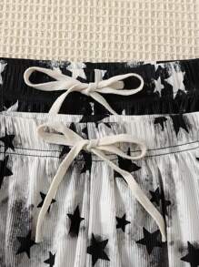 Dwuczęściowy damski komplet piżamowy z nadrukiem w gwiazdy – spodnie dresowe ze ściągaczem w pasie, ubrania na jesień