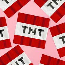 20pcs/40pcs/60pcs/Set,Red Pixel Style Napkins,Pixel Theme Party Video Game Birthday Party Supplies,Red TNT Block Napkins,Pixel Theme TNT Paper Napkins,Video Game Party Supplies