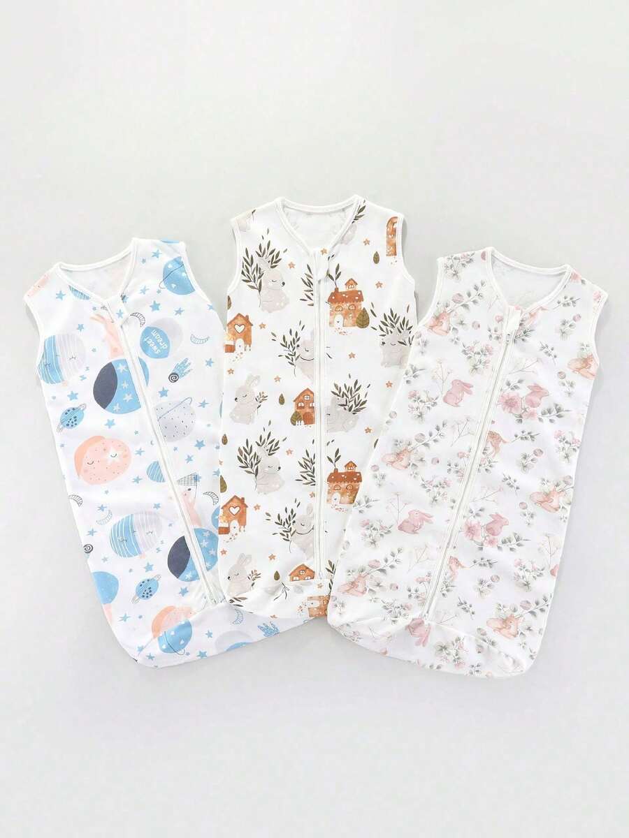 1pc Infant Sleeveless Printed Lightweight Sleep Sack, Spring/Summer - Suitable for 0-6 Months - View 1