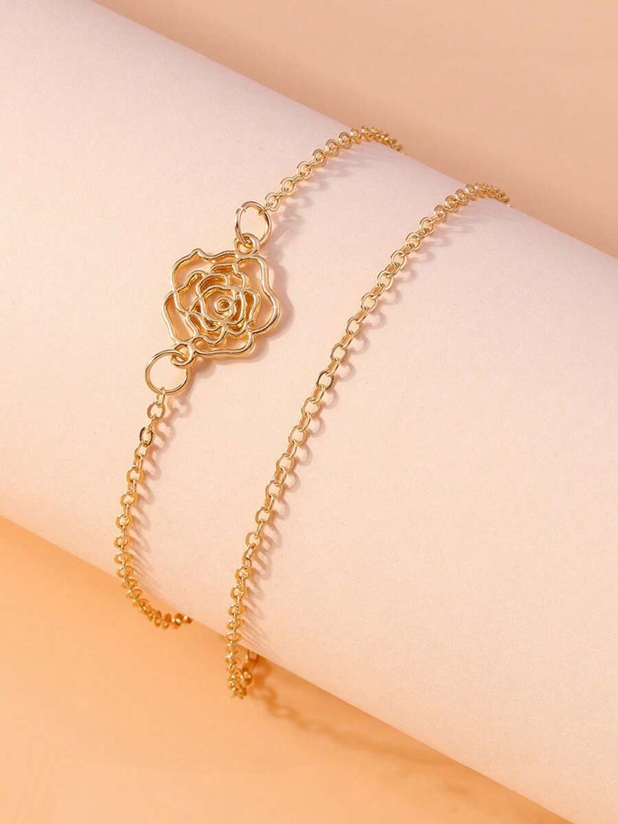 1 件时尚花卉双层空心玫瑰手链