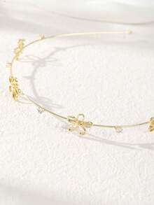 1 件薄纯色花卉蝴蝶结水钻仿珍珠星金属头带，优雅温柔的仙女风格简约百搭刘海头饰，精致的日常佩戴发饰，发带，发箍