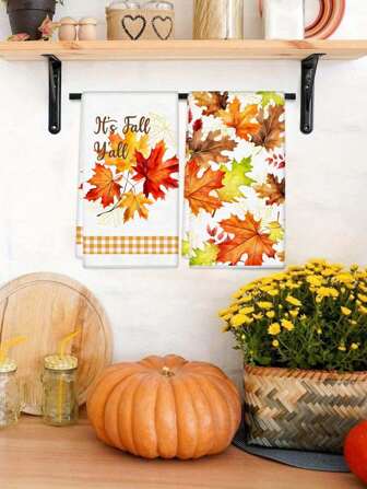 2 Stück/50 Stück 40*60cm Nordic Stil Ahornblatt Muster Küchentücher & Geschirrtücher Set, frisch & minimalistisch, multifunktional zum Abtrocknen der Hände und Reinigen, geeignet für Thanksgiving Tischdekoration und Herbst Heim-Dekoration