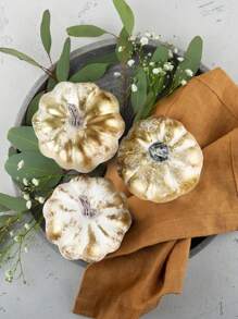 1set Artificial Pumpkins,Gold Plastic Pumpkin,4 Sizes For Halloween Thanksgiving Fall Party Harvest Table Decoration Supply Fake Pumpkin, Thanksgiving,Table Centerpiece Mantle Kitchen Wedding Friends Giving Party Home Decor