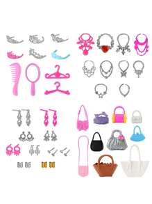 60 件女孩娃娃节日礼物玩具配件，30 厘米娃娃/11.5 英寸娃娃 10 件随机时尚连衣裙、10 双随机鞋子、10 个包、4 个皇冠、10 条项链、10 个耳环，适合 11 英寸娃娃、娃娃服装、大娃娃、小娃娃、衣服、房子、配饰、娃娃服装、娃娃服装、娃娃服装、娃娃配饰、娃娃配饰 - 彩色 - 查看 12