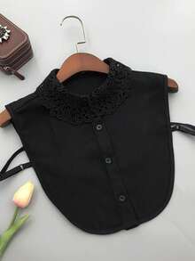 1pc Embroidered Lace Trim Sweatshirt Stage Style Chiffon Faux Collar - Black - View 16