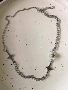 Vintage Y2K Ästhetik Pentagramm Stern Anhänger Silber Farbe Choker Kette Halskette für Frauen Coole Hip Hop Schmuck Charm Accessoires - Verschiedenfarbig - Übersicht 13