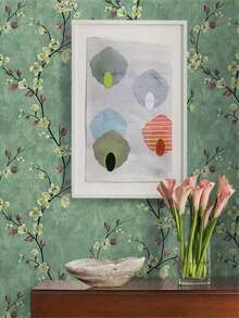 1 Roll Of Vintage Flowers, Plum Blossom Branches, Olive Green, Suitable For Home Decoration, Kitchen Cabinets, Tables And Chairs, Room Backgrounds, Home Renovation, DIY, Waterproof, Stain Resistant, Easy To Clean, Self-Adhesive, Peel And Paste Wallpaper, Wall Stickers, Wallpaper Wall Stickers. - Multicolor - View 6