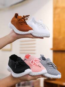 1双儿童多色系带休闲运动鞋，防滑，百搭，适合秋季 - 白色 - 查看 1
