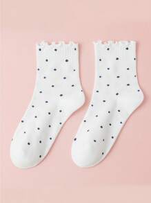 6 أزواج (توصيل عشوائي) بولكا دوت، جوارب كاحل نسائية مزينة بتطريز مكشكش، تناسب مريح، ضروري للربيع والصيف والتنقل اليومي في الخريف