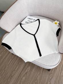 春夏新款休闲时尚简约高圆领短袖腰条纹纹理大码女针织上衣 - 彩色 - 查看 5