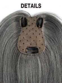 Postizo elegante hecho a mano para mujeres, de cabello humano real natural negro, con sistema de clip, ligero y sin costuras, para cabello ralo, cobertura de canas, estilo liso, para modificar la forma del rostro