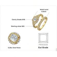 JewelryPalace Vintage 14K Gold Plated Halo Engagement Ring Wedding Band Bridal Sets - B-鍍金-1CT - 查看 3