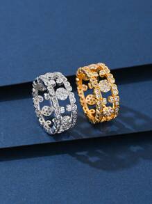 1 Stück luxuriöser 4-Blatt Kleeblatt-Stil glänzender eleganter breiter dicker Ring mit vollen Strass-Kristallen und Achat für Frauen, passendes Armband, geeignet für Heiratsantrag, Party, Feiertage, Geburtstag, qualitativ hochwertige Schmuckzubehör für den Alltag