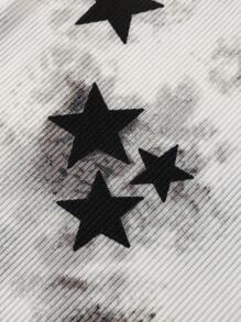 Dwuczęściowy damski komplet piżamowy z nadrukiem w gwiazdy – spodnie dresowe ze ściągaczem w pasie, ubrania na jesień