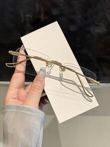 2 PCS Women's Metal Rimless Light Glasses Rectangle Frame Premium Eye Protection Rimless Glasses Suitable For Daily Clothing Decor And Back To School - Multicolor - View 8