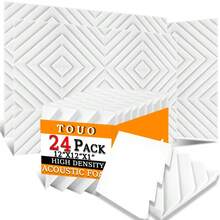 TOUO吸音泡沫，6-48片装，12英寸×12英寸×2英寸/1英寸，吸音板，适用于录音室、鼓房、办公室 - 8种颜色可选，高密度降噪隔音墙砖 - 彩色 - 查看 37