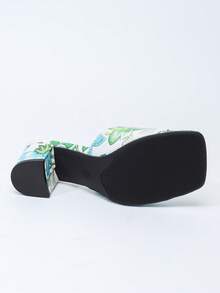 Plus Size Women's Tropical Print High Heel Sandals, Non-Slip Durable Thick Sole, Fashion High Heels, Summer Slide Sandals For Outdoor - Mint Green - View 7