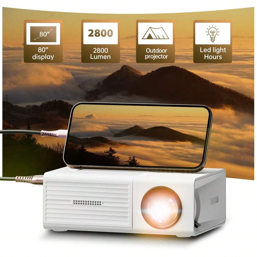 迷你投影仪、家庭影院电影投影仪、便携式户外视频投影仪，适合娱乐爱好者，兼容智能手机/高清电视/USB 等 - 非常适合电影之夜和游戏，一份令人惊喜的礼物。 - 英規插(220-240V) - 查看 1