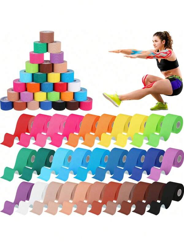 Wasserdichtes Kinesiology Tape, vorgefertigte Streifen (4 Rollen), Schwarz | Elastischer Sport- und Gewichthebeband zur Muskelunterstützung. Wasserabweisend 2,5 cm